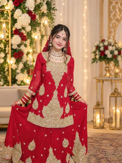 Title: Beautiful Red & Golden Bridal Dress for Sale