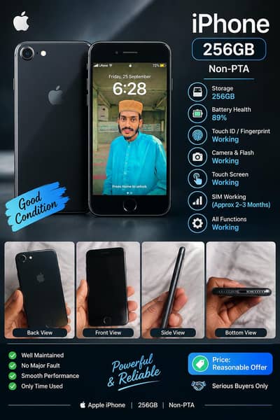 Apple iPhone 256GB | 89% Battery Health | Touch ID Working