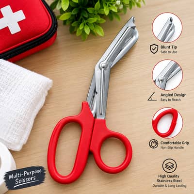 Medical Instrument Angled Scissors – Red Handle
