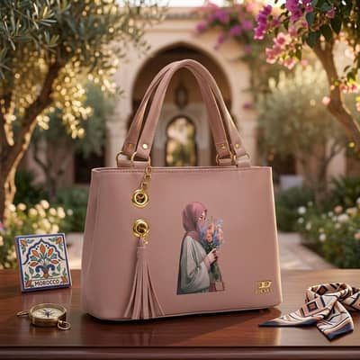 Elegant Pink Hijab Illustration Handbag - Small Size