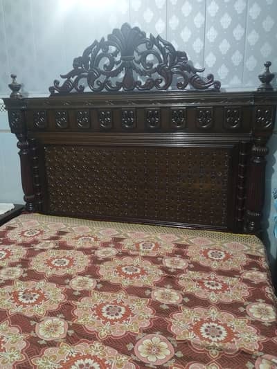 wooden bed with side tables and spring matters for sale