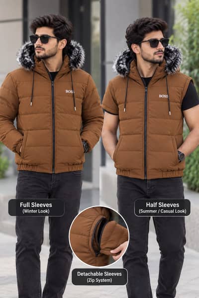 Men’s Detachable Sleeves Puffer Jacket   Premium Quality | Stylish
