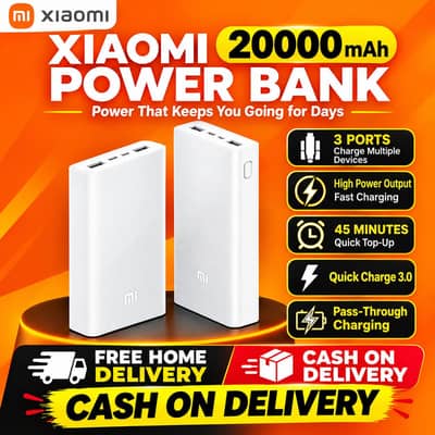 Mi 20000 mAh Power Bank Portable, Travel, Two USB Port.
