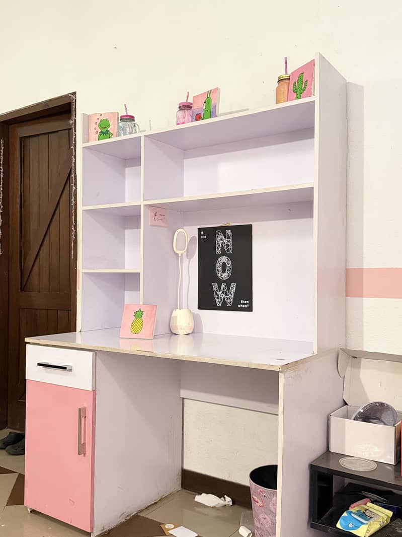 Pink & white spacious study table 1