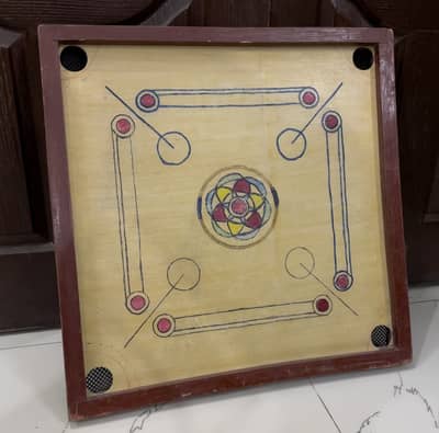 Wooden Carrom Board with Complete Coin Set & Striker