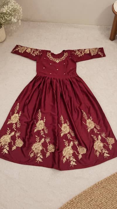Mahroon embrioded maxi frock