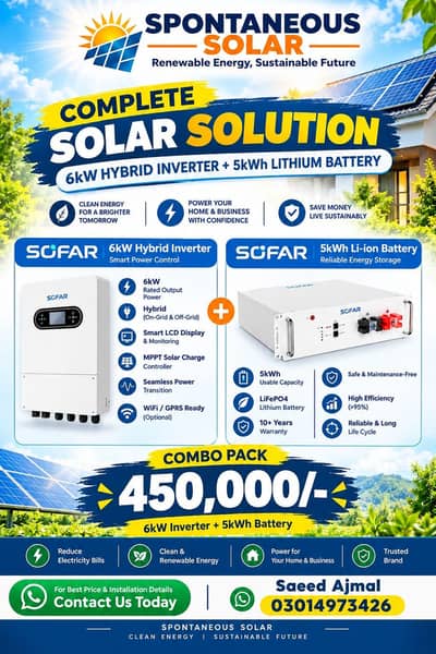 SOFAR 6kW Hybrid Solar Inverter + 5kWh Lithium Battery Combo