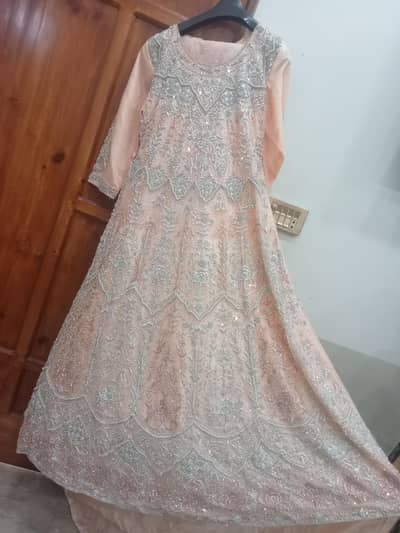 Peach&Silver  Heavy Embriodered Maxi/Bridal Grown