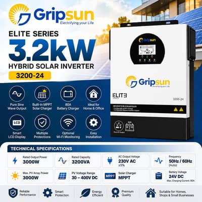 Gripsun Elite 3.2kW Hybrid Solar Inverter, model 3200-24.