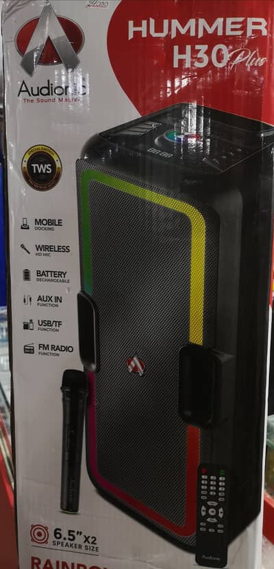 Audionc Hammer H30 plus 6.5×2 dubal speaker with wireless mic-box pack