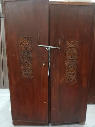 Large Wooden Cupboard / Almari – Carved Design – Needs Minor Repair