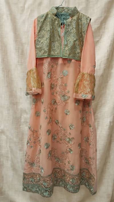 Peach long frock with kotti