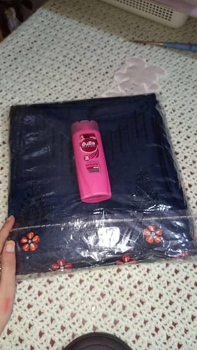 3pc linen winter stuff full on embroidery with one shampoo bottle free