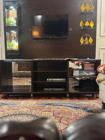 Dark Wood LED TV Media Wall Unit & Storage Console