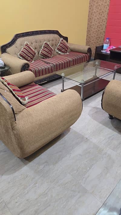 6 Seater Used Sofa Set with Glass Table