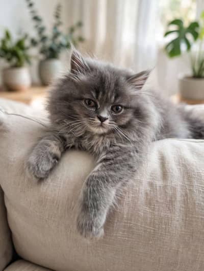 Grey Persian Kitten - Triple Coated Fluffy Punch Face