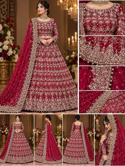 Red & Golden Bridal Lehenga with Dupatta – Medium Size