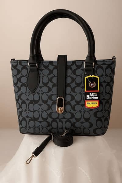 Stylish Black Patterned Handbag with Detachable Strap  delevery all
