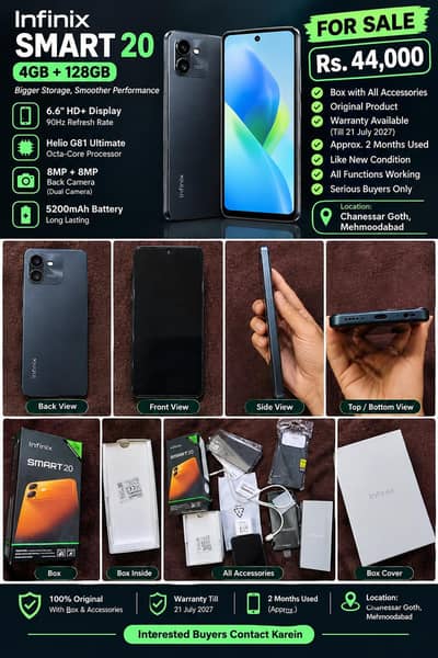 Infinix Smart 20 4/128GB – Like New with Box & Accessories