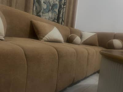 7 seater l shape sofa set in towel fabric with big size table