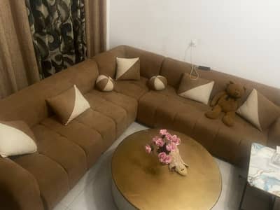 7 seater l shape towel fabric sofa with full size table