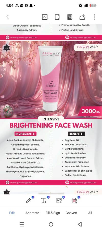 Growway Global Intensive Brightening Face Wash (120ml) – Brand New