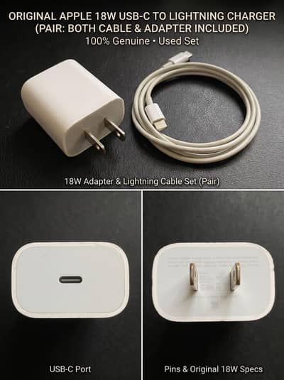 Apple original 18W with C to lightning cable original. Used