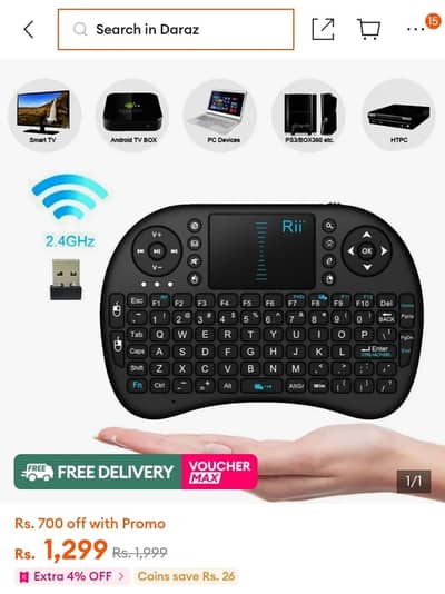 Mini Wireless Keyboard 2.4GHz with Touchpad & Media Controls