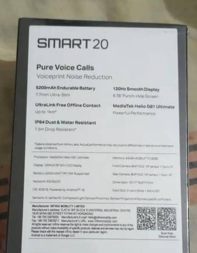 Infinix Smart 20 Box pack set 4/128 gb ram or rom. read add carefully