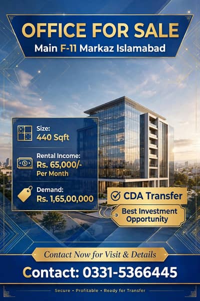Best investment Opportunity Office For Sale F-11 Markaz