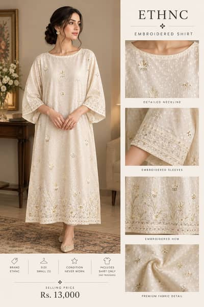 Ethnc Ivory Embroidered Shirt – Never Worn