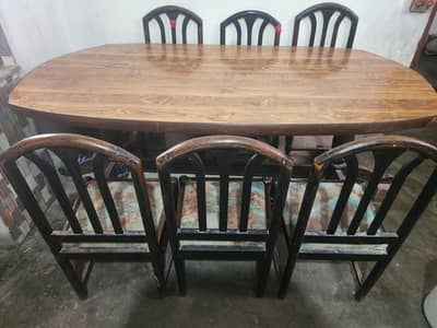 6 Seater Dining Table with Chairs – Solid Wood Look, Home Used