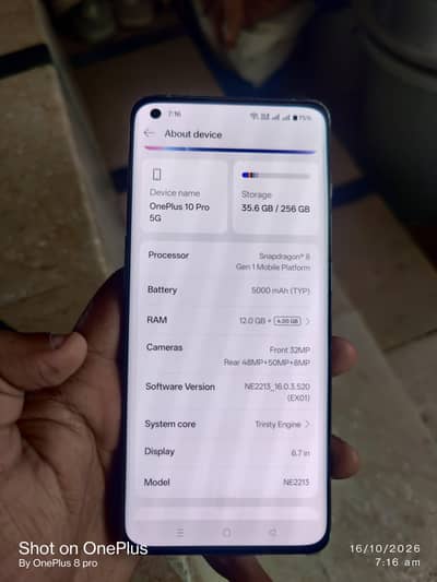 One Plus 10 Pro 12/256 80w Fast Charger Dual Sim Working Hai