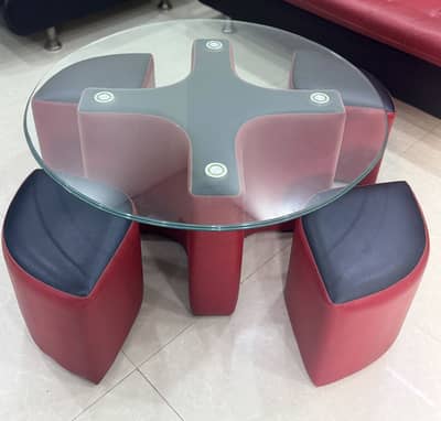 Red and black with white touch 5 seater sofa set with table