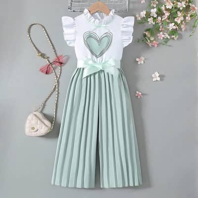 2026 Cross Border Girls Pleated Trousers Set