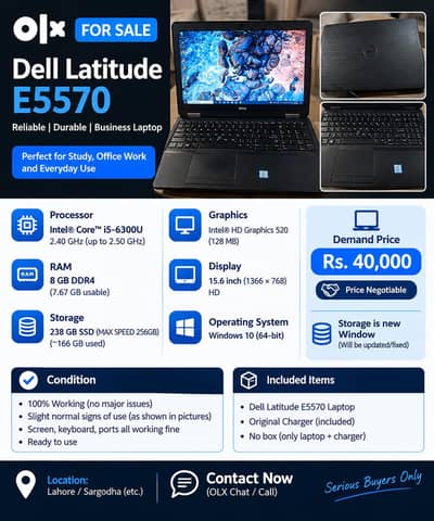 Dell Latitude E5570 Core i5 6th Gen | 8GB RAM | 256GB SSD