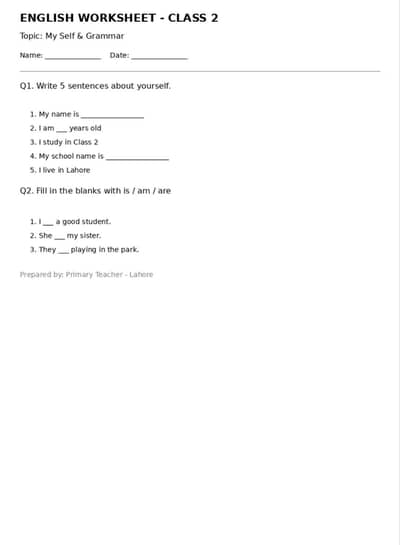 worksheets Urdu English math islamiyat GK1 to 10th class printable