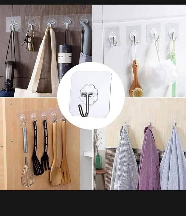 T  Door Wall Transparent Strong Hangers Hooks ( 4pcs )