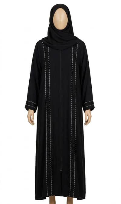 Black Jersey Zipper Abaya with Matching Stole – Beautiful & Elegant