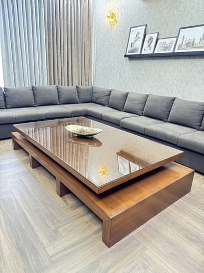 U-Shaped 14 Seater custom made sofa with Large Center Table for Sale