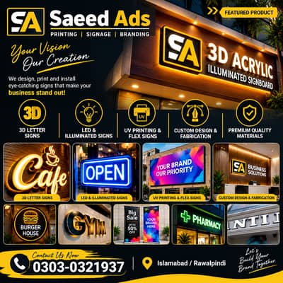 3D Signboard / Acrylic Signboard / SS Signboard / UV printed light box