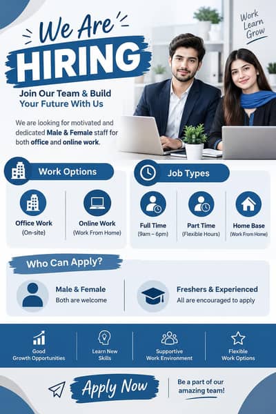 Online work available part time, full time apply now.