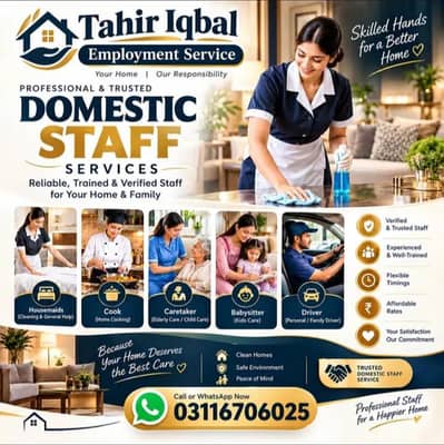 House Maids/Babysitter/patient care /Nurse Staff/Driver/Chef/Cook