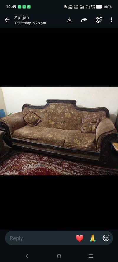 7 seater sofa set is available for sale which is golden and brown.