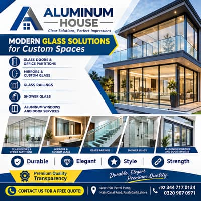 Aluminium &  Glass  Windows & Doors , Glass balcony ,  Glass Railing