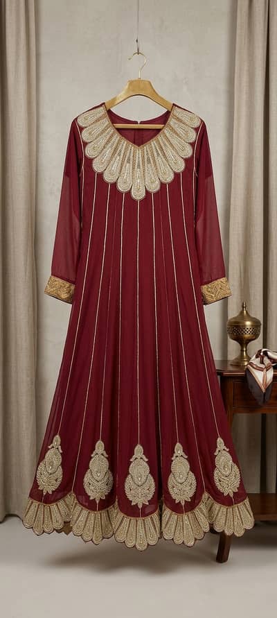 Chiffon Red Maroon Maxi Wedding Size Medium
