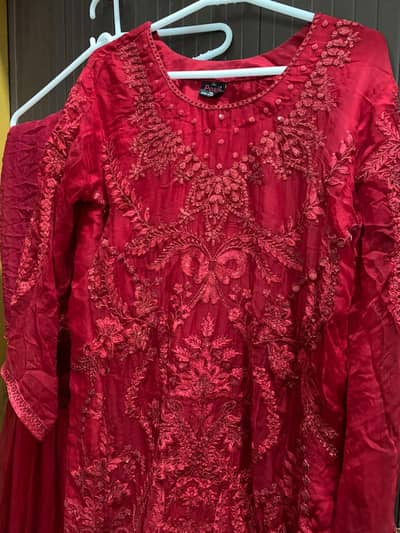 shah posh luxury red embroidered Garara