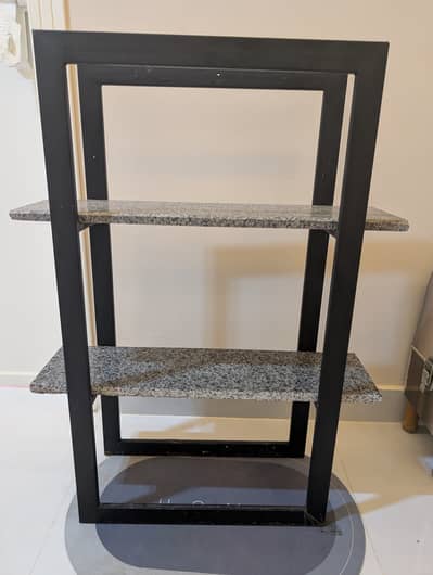 Black Metal Frame granite 2-Tier Display Shelf / Rack