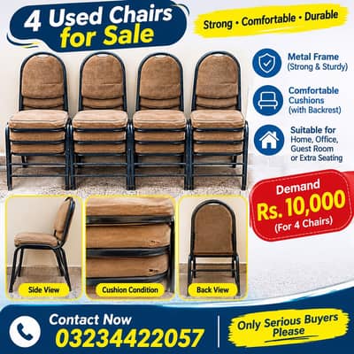 4 Used Chairs for Sale – Cushioned Metal Frame
