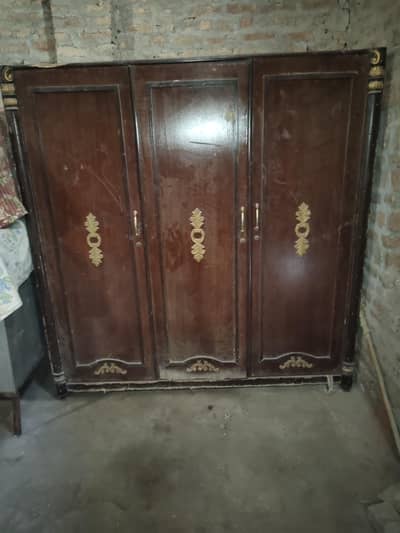 Wooden 3 Door Wardrobe/Almari Design Brown Color with Golden